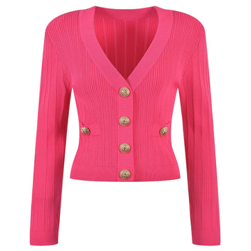 Vida V-neck Knit Cardigan with Gold Buttons - SunsetFashionLA